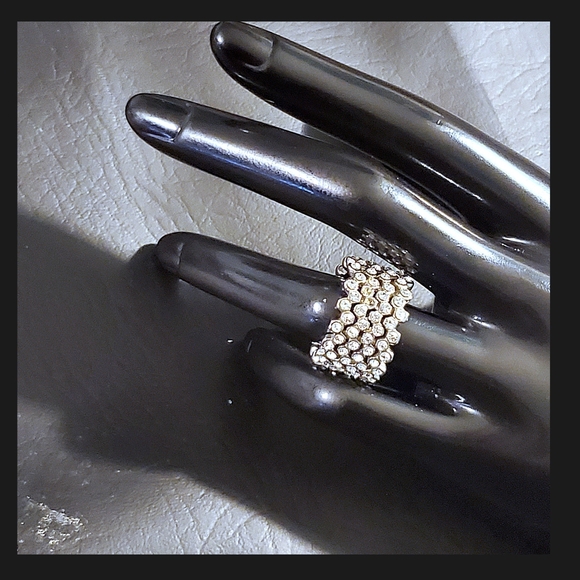 Silvertone Crystal Statement Ring - Picture 2 of 13